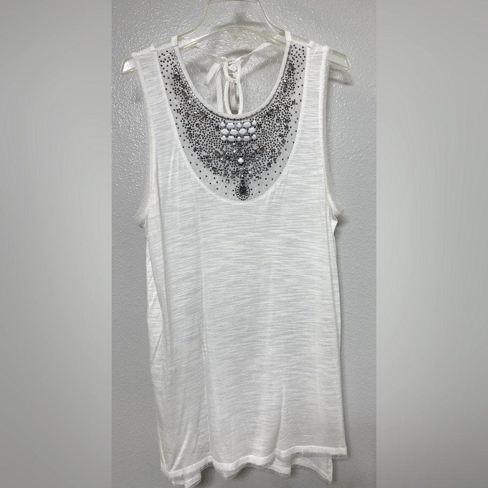 BCBG Beaded White Tank Wmn Size Med